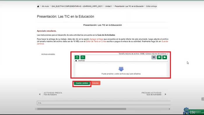 AGREGAR ENTREGA TAREA AULA VIRTUAL UNIQUINDIO
