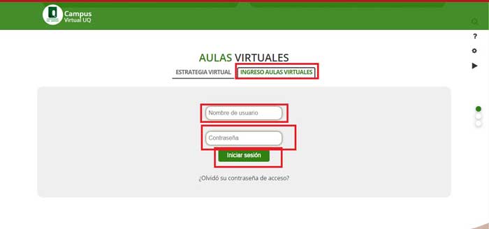 INGRESO AULAS VIRTUALES UNIQUINDIO