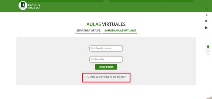 RESTABLECER CONTRASENA AULA VIRTUAL UNIQUINDIO