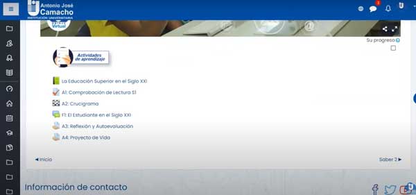 PESTANA SABER AULA VIRTUAL UNIAJC