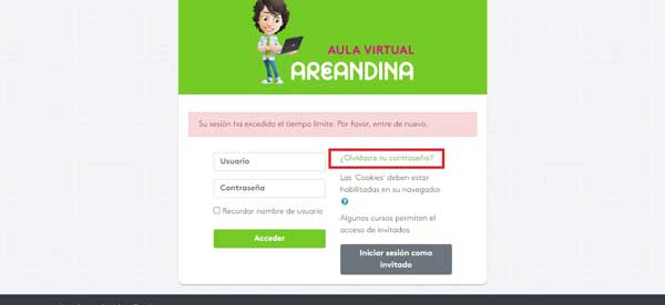 OLVIDASTE TU CLAVE AULAS VIRTUALES AREANDINA