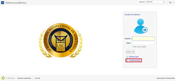OLVIDO SU CLAVE AULAS VIRTUALES USC