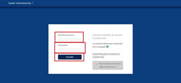 INICIAR SESION AULAS VIRTUALES FUCS
