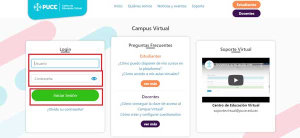 INICIAR SESION AULAS VIRTUALES PUCE