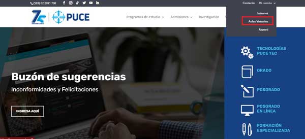 OPCION AULAS VIRTUALES PUCE
