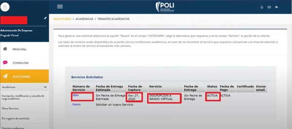 ESTADO SOLICITUD INSCRIPCION A GRADOS POLI