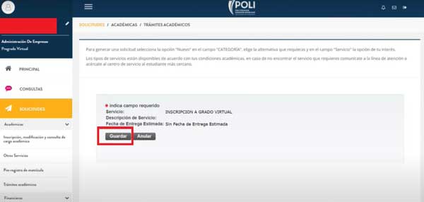 GUARDAR INSCRIPCION A GRADOS POLI