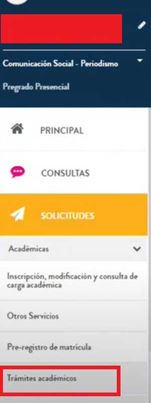 OPCION TRAMITES ACADEMICOS SMARTCAMPUS