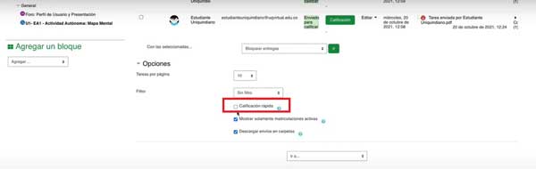 ACTIVAR CALIFICACION RAPIDA CALIFICAR TAREA EN MOODLE