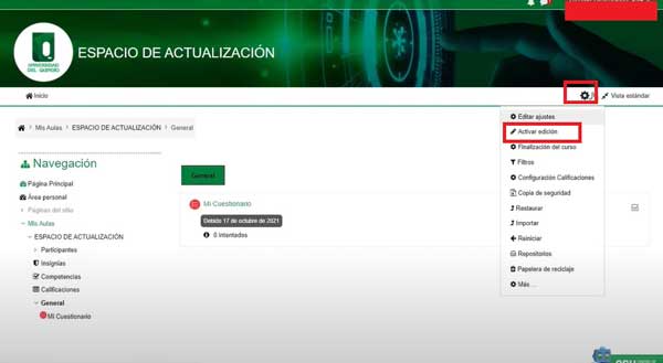 ACTIVAR EDICION GESTIONAR BANCO DE PREGUNTAS EN MOODLE