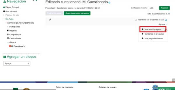 AGREGAR UNA NUEVA PREGUNTA PUBLICAR PREGUNTAS CUESTIONARIO EN MOODLE