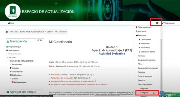 AJUSTE CATEGORIAS CUESTIONARIO GESTIONAR BANCO DE PREGUNTAS EN MOODLE