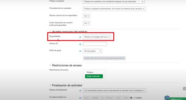 AJUSTES COMUNES DEL MODULO CREAR CONSULTA EN MOODLE