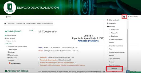 AJUSTES PREGUNTAS CUESTIONARIO MOODLE