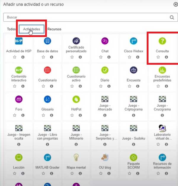 ANADIR ACTIVIDAD CREAR CONSULTA EN MOODLE
