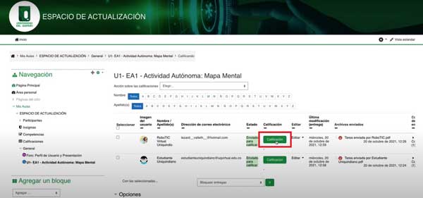 BOTON CALIFICACION CALIFICAR TAREA EN MOODLE