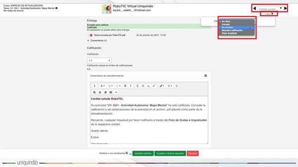 BUSCAR POR NOMBRE Y FILTRAR CALIFICAR TAREA EN MOODLE