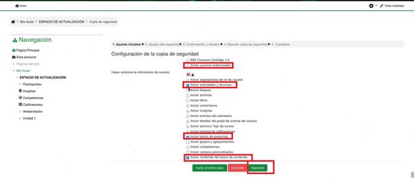CONFIGURACION DE LA COPIA DE SEGURIDAD GENERAR COPIA DE SEGURIDAD MOODLE