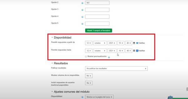 CONFIGURAR DISPONIBILIDAD CREAR CONSULTA EN MOODLE