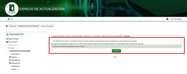 COPIA DE SEGURIDAD CREADA CON EXITO GENERAR COPIA DE SEGURIDAD MOODLE