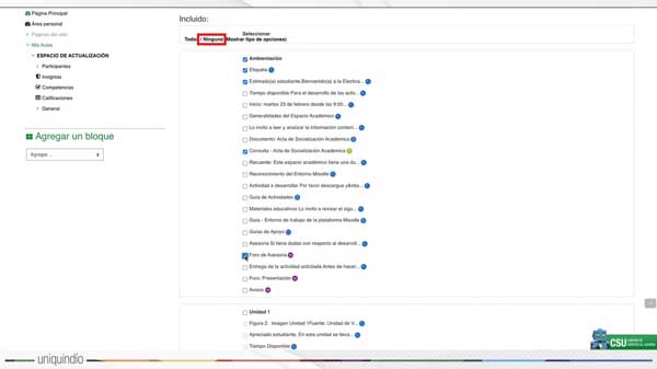 DESSELECCIONAR ELEMENTOS IMPORTAR ACTIVIDADES Y RECURSOS MOODLE