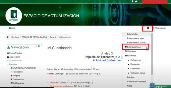 EDITAR CUESTIONARIO PUBLICAR PREGUNTAS CUESTIONARIO EN MOODLE