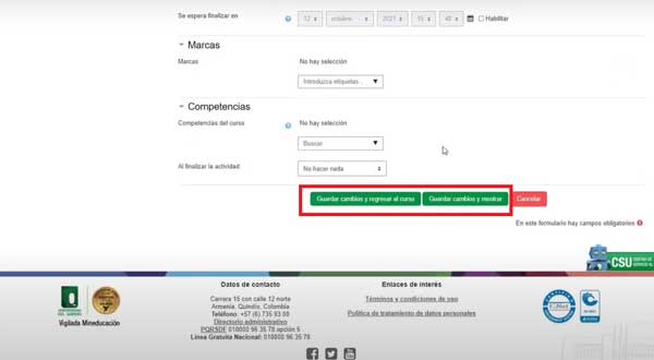 GUARDAR CAMBIOS CREAR CONSULTA EN MOODLE