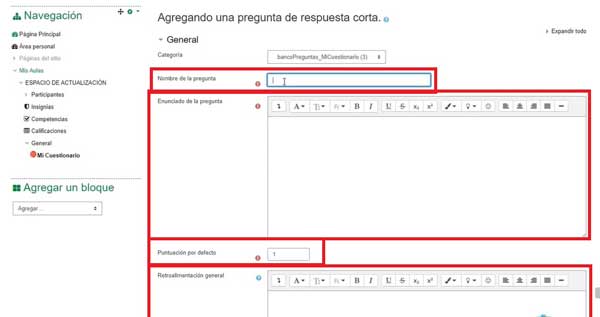 NOMBRE Y ENUNCIADO PREGUNTAS RESPUESTA CORTA EN MOODLE