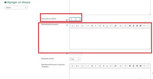 PUNTUACION Y RETROALIMENTACION GENERAL PREGUNTAS VERDADERO FALSO EN MOODLE