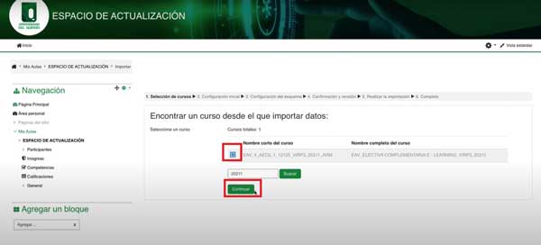 SELECCIONAR CURSO IMPORTAR ACTIVIDADES Y RECURSOS MOODLE