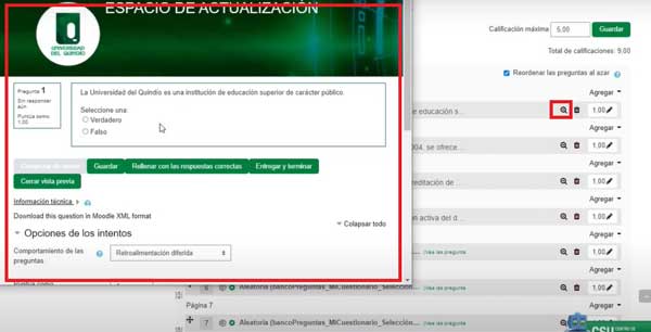VISTA PREVIA PUBLICAR PREGUNTAS CUESTIONARIO EN MOODLE