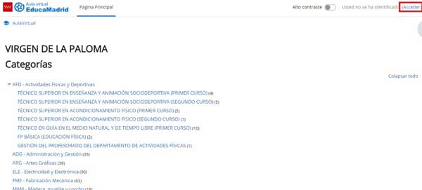 ACCEDER AULAS VIRTUALES VIRGEN DE LA PALOMA