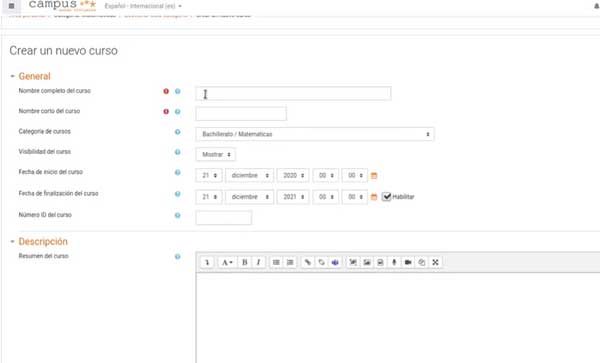 CONFIGURACION DEL NUEVO CURSO CREAR CURSO AULAS VIRTUALES