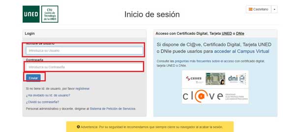 INICIO DE SESION CAMPUS UNED