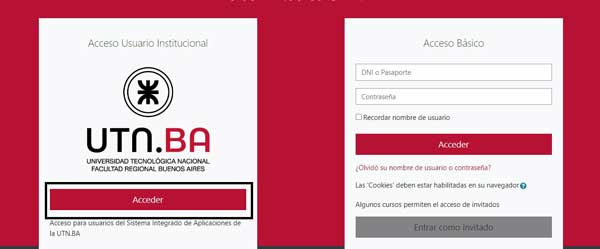 ACCESO INSTITUCIONAL AULAS VIRTUALES UTN BA