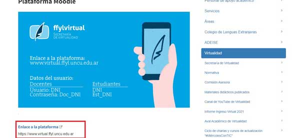 ENLACE A LA PLATAFORMA AULAS VIRTUALES FFYL