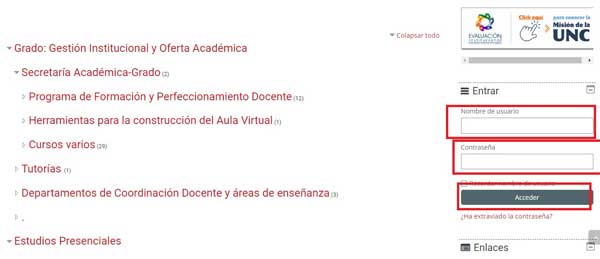 ACCEDER AULAS VIRTUALES FD UNC